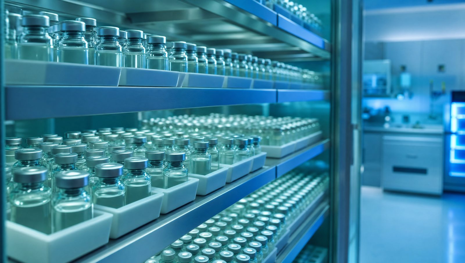 Cold storage pharmaceutical vials in a clinical laboratory
